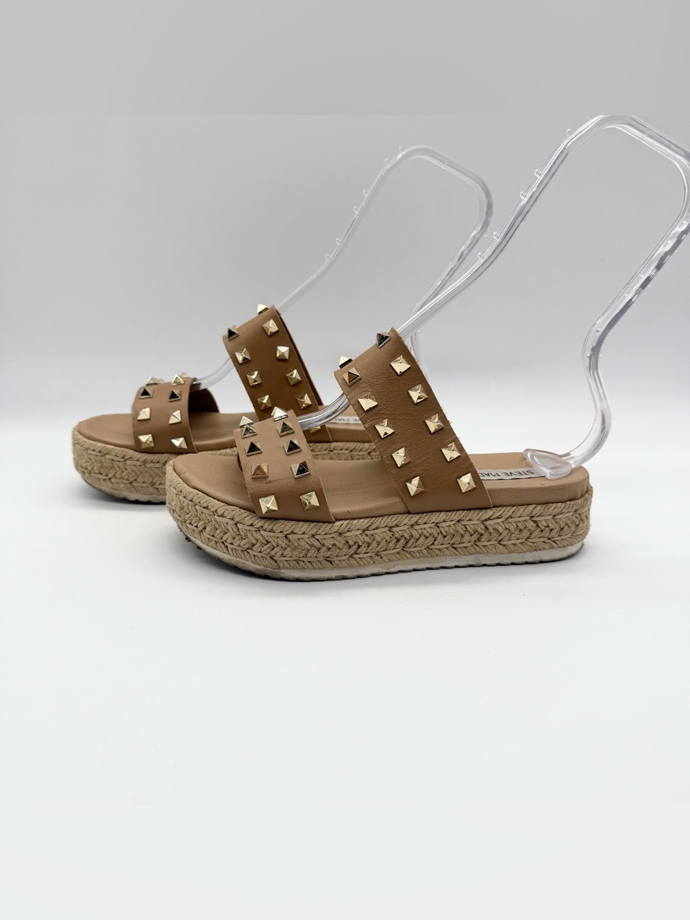 Steve Madden Jaime Studded Platform Espadrille Leather Strappy Sandals Tan Sz 6